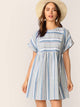 Rolled Cuff Pocket Side Striped Smock Dress