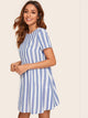 Keyhole Back Striped Smock Dress