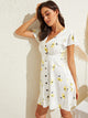 Dot & Flower Print Flutter Sleeve Tea Dress