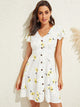 Dot & Flower Print Flutter Sleeve Tea Dress