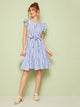 Ruffle Hem Self Tie Striped Dress