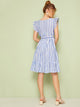 Ruffle Hem Self Tie Striped Dress