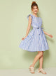 Ruffle Hem Self Tie Striped Dress