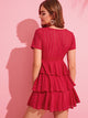 Plunging Neck Layered Ruffle Hem Schiffy Dress