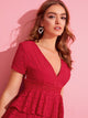 Plunging Neck Layered Ruffle Hem Schiffy Dress