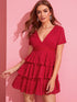 Plunging Neck Layered Ruffle Hem Schiffy Dress