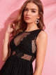 Jacquard Mesh Overlay Lace Insert Dress Without Bra