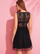 Jacquard Mesh Overlay Lace Insert Dress Without Bra