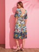  Tassel Tie Back Floral and Leopard Print Dress