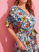 Tassel Tie Back Floral and Leopard Print Dress
