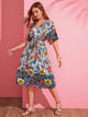 Tassel Tie Back Floral and Leopard Print Dress