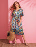 Tassel Tie Back Floral and Leopard Print Dress