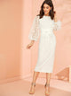 3D Appliques Floral Shoulder Tie Waist Pencil Dress