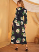 Floral Print Flounce Sleeve Belted Maxi Dress
