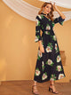 Floral Print Flounce Sleeve Belted Maxi Dress