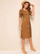 Sweetheart Neck Single Breasted Gathered Cuff Dress
