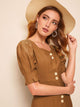 Sweetheart Neck Single Breasted Gathered Cuff Dress