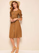 Sweetheart Neck Single Breasted Gathered Cuff Dress