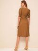 Sweetheart Neck Single Breasted Gathered Cuff Dress