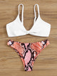 Rib-knit Top With Snakeskin Bikini Set