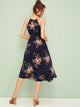 Floral Print Tie Neck Tulip Hem Cami Dress