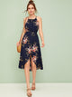 Floral Print Tie Neck Tulip Hem Cami Dress