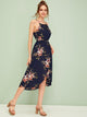 Floral Print Tie Neck Tulip Hem Cami Dress