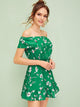 Floral Print Ruffle Trim Off Shoulder Dress