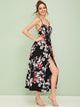 Large Floral Print Lace Up Wrap Slip Dress