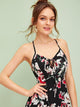 Large Floral Print Lace Up Wrap Slip Dress