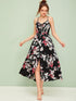 Large Floral Print Lace Up Wrap Slip Dress