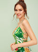 Tropical Print Lace Up Back Flare Slip Dress