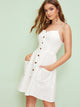Sweetheart Neck Pocket Front Button Up Tea Dress