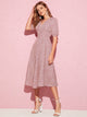 Allover Print Puff Sleeve Button Detail Dress