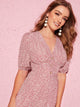 Allover Print Puff Sleeve Button Detail Dress