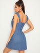 Zip Back Button Front Ruffle Trim Denim Dress