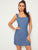 Zip Back Button Front Ruffle Trim Denim Dress