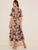 Surplice Large Floral Print Ruffle Hem Dress