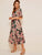 Surplice Large Floral Print Ruffle Hem Dress