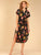 Floral Print Notched Neck Belted Curved Hem Dress