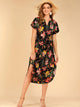 Floral Print Notched Neck Belted Curved Hem Dress