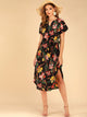 Floral Print Notched Neck Belted Curved Hem Dress