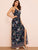 Botanical Print Guipure Lace Insert Split Halter Dress