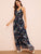 Botanical Print Guipure Lace Insert Split Halter Dress