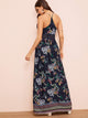 Botanical Print Guipure Lace Insert Split Halter Dress