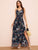 Botanical Print Guipure Lace Insert Split Halter Dress