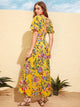 Floral Print Flutter Sleeve Wide Waistband Dress