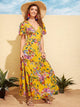 Floral Print Flutter Sleeve Wide Waistband Dress