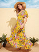Floral Print Flutter Sleeve Wide Waistband Dress