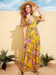Floral Print Flutter Sleeve Wide Waistband Dress